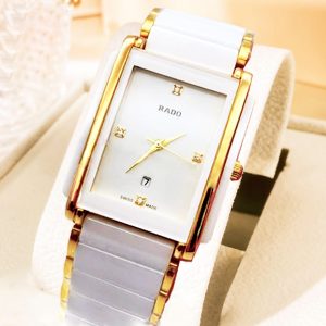 RADO Integral Quartz White Dial Gold Plated Ceramic Mens Watch