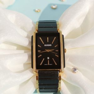 RADO Jublie Integral  Quartz Black Dial Gold Plated Ceramic Mens Watch 01